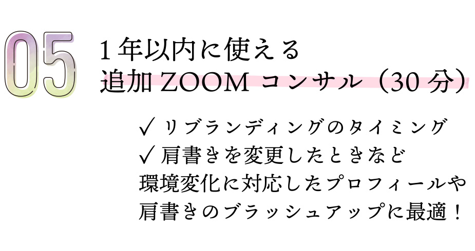 1年以内に使える追加ZOOMコンサル（30分）